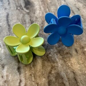 Vibrant Floral Hair Clips - Blue and Green